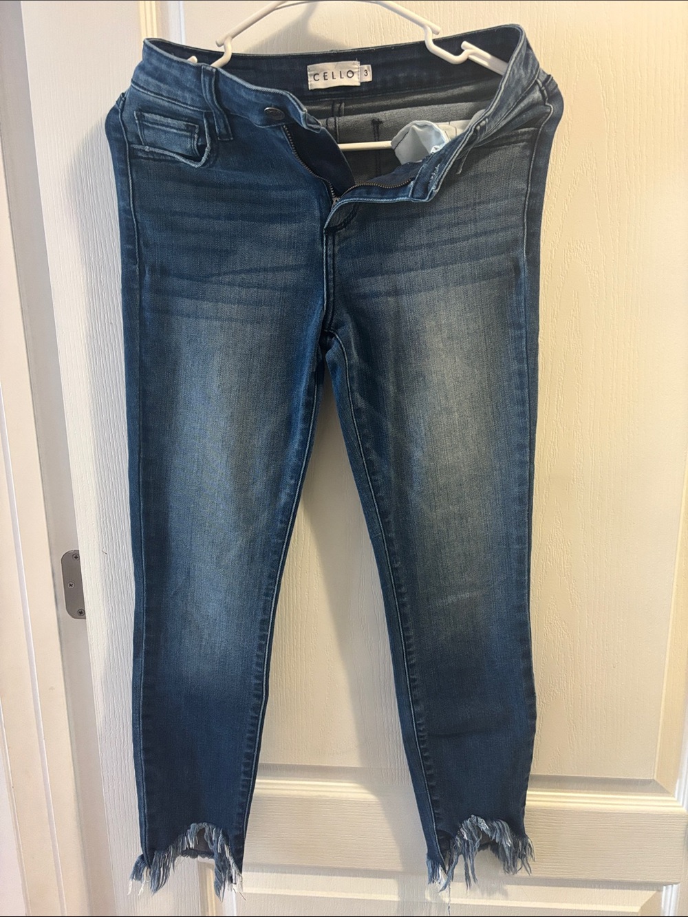 CELLO Women's Blue Skinny Jeans with Frayed Ankles